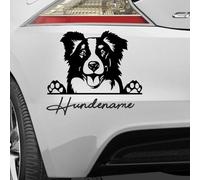 Nombre del Perro Texto Personalizado Pegatina Border Collie para Coche, Autocaravana, Ordenador portátil o Pared. Color y tamaño a Elegir.