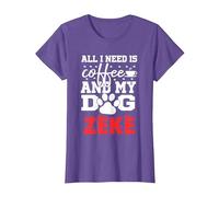 Nombre del Perro Zeke Todo lo Que Necesita es café Mi Perro Llamado Zeke Camiseta, Mujer, Morado Jaspeado, M