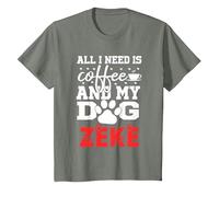 Nombre del Perro Zeke Todo lo Que Necesita es café Mi Perro Llamado Zeke Camiseta, Niños, Verde Militar Jaspeado, 6 años