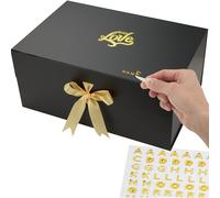Nombre dorado personalizado, caja de regalo negra extra grande de lujo, tapa magnética y lazo de 18 x 12 x 8 pulgadas. Kit de bricolaje: tarjeta 3D, bolsa y papel de seda, boda, padrinos de boda,