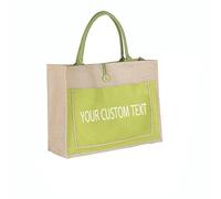 Nombre personalizado Bolsa de compras con bolsillos Bolsas de arpillera de regalo Regalos de boda para dama de honor Almacenamiento de Navidad Regalo-Verde, Texto de brillo rosa, Mediano 35x14x30cm