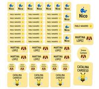 Nombretinas Etiquetas Personalizadas para Ropa y Material Escolar, 52 Etiquetas Adhesivas Personalizadas, Pegatinas con Nombre para Botellas, Tuppers, Mochilas, Lápices y Guardería (104, Amarillo)