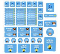 Nombretinas Etiquetas Personalizadas para Ropa y Material Escolar, 52 Etiquetas Adhesivas Personalizadas, Pegatinas con Nombre para Botellas, Tuppers, Mochilas, Lápices y Guardería (104, Azul)