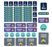 Nombretinas Etiquetas Personalizadas para Ropa y Material Escolar, 52 Etiquetas Adhesivas Personalizadas, Pegatinas con Nombre para Botellas, Tuppers, Mochilas, Lápices y Guardería (52, Galaxy)