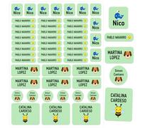 Nombretinas Etiquetas Personalizadas para Ropa y Material Escolar, 52 Etiquetas Adhesivas Personalizadas, Pegatinas con Nombre para Botellas, Tuppers, Mochilas, Lápices y Guardería (156, Verde)