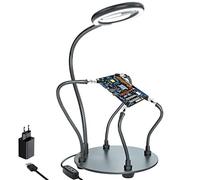 Nomiou Lupa Multifuncional para Escritorio,3 aumentos,100 mm, Ayuda de Soldadura LED, Tercera Mano con Lupa con 4 columnas PCB