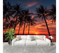 Non autoadesivo Carta da Parati Fotografica 400x280 cm Bellissimo Tramonto Sulla Spiaggia Facile Installazione Decorazione Parete Grande Fotomurali Rosso-Arancio HD Resistente UV Rimovibile Murale