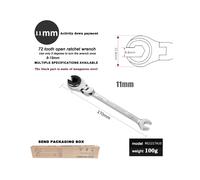 (Non fisso da 11 mm) Chiave a cricchetto girevole di alta qualità per tubi aperti, chiave a bussola,