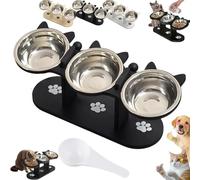 Non-Slip Elevated Pet Feeder with 3 Bowls, 15° Tilt for Healthy Eating Posture,Reduces Neck Strain, Elevated Feeding Bowl for Cats and Small Dogs (Black)