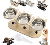 Non-Slip Elevated Pet Feeder with 3 Bowls, 15° Tilt for Healthy Eating Posture,Reduces Neck Strain, Elevated Feeding Bowl for Cats and Small Dogs (Natural Wood)