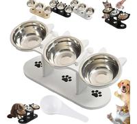 Non-Slip Elevated Pet Feeder with 3 Bowls, 15° Tilt for Healthy Eating Posture,Reduces Neck Strain, Elevated Feeding Bowl for Cats and Small Dogs (White)