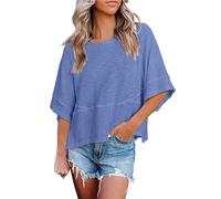 Non-Slit Patched Solid Color Bell Sleeve T-Shirt Women's Summer Casual Crewneck Batwing Half Sleeve T-Shirts (#4,S)