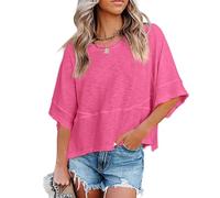 Non-Slit Patched Solid Color Bell Sleeve T-Shirt Women's Summer Casual Crewneck Batwing Half Sleeve T-Shirts (#2,M)