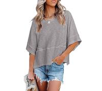 Non-Slit Patched Solid Color Bell Sleeve T-Shirt Women's Summer Casual Crewneck Batwing Half Sleeve T-Shirts (#11,M)