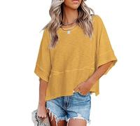Non-Slit Patched Solid Color Bell Sleeve T-Shirt Women's Summer Casual Crewneck Batwing Half Sleeve T-Shirts (#1,M)