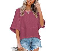 Non-Slit Patched Solid Color Bell Sleeve T-Shirt Women's Summer Casual Crewneck Batwing Half Sleeve T-Shirts (#3,XL)