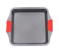 Non Stick Baking Sheet Set | Red Silicone Handle Oven Tray for Easy Grip | Dishwasher Safe Carbon Steel Pan for Cookies/Roasting | Deepened Design, Warp (A-106 [with ears] square baking pan)