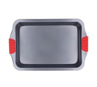 Non Stick Baking Sheet Set | Red Silicone Handle Oven Tray for Easy Grip | Dishwasher Safe Carbon Steel Pan for Cookies/Roasting | Deepened Design, Warp (A-107 [with ears] rectangular baking pan)