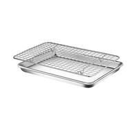 Non Stick Baking Sheets, Cookie Pan Aluminum Bakeware with Cooling Rack, Professional Quality Kitchen Cooking Non-Stick Bake Trays with Silver Coating Inside and Outside, Large Size