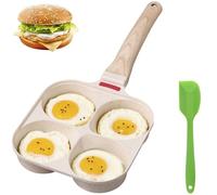 Non-stick Egg Frying Pan, 4 Holes Skillet with Handle, Multifunctional, Wooden Handle Medical Stone Omelet Non-stick Cookware Frying Pan, Mini Muffin Egg Cooker Pancake Nonstick Griddle(Blanco)