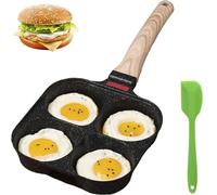 Non-stick Egg Frying Pan, 4 Holes Skillet with Handle, Multifunctional, Wooden Handle Medical Stone Omelet Non-stick Cookware Frying Pan, Mini Muffin Egg Cooker Pancake Nonstick Griddle(Negro)