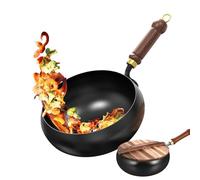 Non Stick Pan - 28×10.5cm Carbon Steel woks, Stir Fry woks With Ergonomic Wooden Handle | Scratch-Resistant No Coating Deep Frying Pan, Flat Bottom Induction Cookware For Baking, Stir-Frying