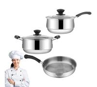 Non Stick Pan Set - 3pcs Stainless Steel Cookware, Frying Pot, Easy to Use Deep Sauce Pan | Utensilios de cocina duraderos para cocinar a fuego lento salteado Frying, Cookware de cocina resistente al