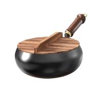 Non Stick Pot Set - 9.45x4.33 Inches 24cm Japanese Hand-Forged Cast Iron Pan With Wooden Lid, Flat Bottom Frying Pan | Uncoated Stainless Steel Cookware For Gas, Induction, Home, Restaurant