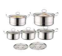 Non Stick Pot Set, Nonstick Sauce Pan Set, Professional Cookware Kit, 3.74 inches, Steaming Basket Accessory, Tempered Glass Lids, Ideal for Soup Prep, Home y Restaurant Use