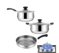 Non Stick Pots and Pans Set, Stainless Steel Cookware, 3pcs Kitchen Set