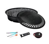 Non Stick Round BBQ Grill Pan - Portable Stove Top, Plate Set with Carry Storage Bag, Durablee Heat Resistant Cooking Accessory | for Camping Indoor Outdoor Home Backyard Barbecue Grilling Uses