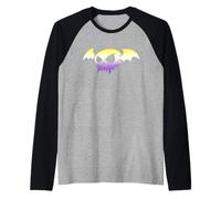 Nonbinary Bat Vampire Skull Enby Pride Flag Goth Halloween Camiseta Manga Raglan