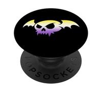 Nonbinary Bat Vampire Skull Enby Pride Flag Goth Halloween PopSockets PopGrip Adhesivo