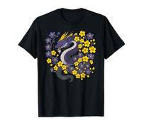 Nonbinary Japanese Dragon Enby Pride Flag Colors Floral Camiseta