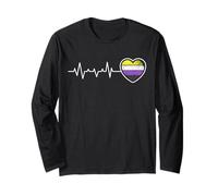 Nonbinary Pride Latido Corazón Grunge LGBTQ Plus Manga Larga