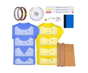 NONDK 18 Piezas de Accesorios de Sublimación, Herramienta de Alineación de Vinilo con Guía de Regla para Camisetas, Prensa de, Hoja Antiadherente, Cinta Resistente Al