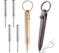 NONDK 2 Pcs Mini Bolígrafo de Latón de Acción por Perno con en la Parte Superior para Trabajo de Oficina, Viajes, Escritura, Regalos, 4 Recargas
