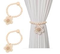 NONDK 2 Pcs Sujetadores Magnéticos de Cortina Fuertes Sujetadores Magnéticos de Cortina con Perlas de Girasol Sujetadores de Cortina de Madera Boho Blancos
