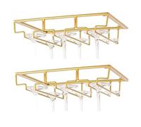 NONDK 2 Piezas de Estante para Copas de Vino, Estante para Colgar Copas de Vino Debajo del Gabinete, Soporte para Copas de Vino, Colgador de Almacenamiento, Dorado
