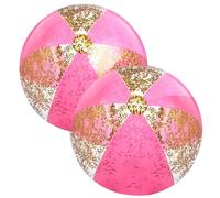 NONDK 2 Uds. Pelotas de Playa Inflables de 16 Pulgadas, Bolas de Piscina de Confeti Dorado para Piscina para Adultos, Fiesta de Cumpleaños de Verano, Rosa