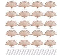 NONDK 20 Juegos de Abanicos de Mano de Madera Abanico Plegable de Madera Favores Abanico de Madera con Bolsas de Regalo y Etiqueta de Agradecimiento y Borlas