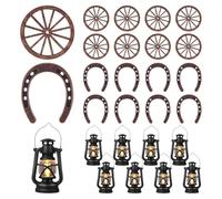 NONDK 24 Piezas Tema Occidental PartyDecorations Cowboy Centros de Mesa Lucky Mini Linternas de Madera de Cuatro Ruedas de