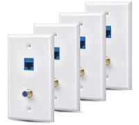 NONDK 4 Paquetes de Salida de Placa de Pared Coaxial Ethernet con 1 Puerto Cat6 y 1 Puerto Tipo F Coaxial Chapado en RJ45 Placas de Pared