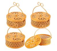NONDK 4 Soportes para Espirales de Mosquitos, Quemador de Incienso Colgante de Metal, Redondo, Retro, Portátil, con Asa, Color Amarillo.