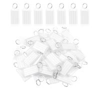 NONDK 50 Pcs Fobs de Plástico Etiquetas Clave Blancas con Etiquetas Etiquetas para Llaves con Anillo Dividido Ventana de Etiqueta para Llaves, Mascotas, Equipaje, Pestaña de Memoria