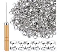 NONDK 500 Piezas de Tachuelas Redondas de 10 Mm, Tachuelas Plateadas para Ropa, Tachuelas y Pinchos con Punzón para Manualidades de, Ropa, Cinturones, Bolsos, Manualidades DIY