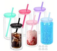 NONDK 6 de Agua de Plástico Aislante de Doble Pared de 473 Ml (16 Oz), Ideales para Preparar Bolas de Nieve. Incluyen un Orificio Preperforado. Reutilizables Cualquier Ocasión