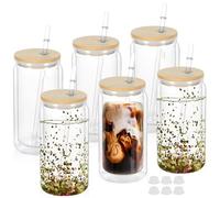 NONDK 6 de Agua de Plástico de 16 Oz con Aislamiento de Doble Pared y Tapas con Pajitas. Vaso de Bola de Nieve con Orificio Preperforado. C