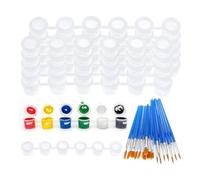 NONDK 60 Tiras de Latas de Pintura VacíAs de 3 Ml con Juego de 30 Pinceles, Vasos de Pintura Transparentes con Tapa AcríLica para Escuela de Arte de Pintura
