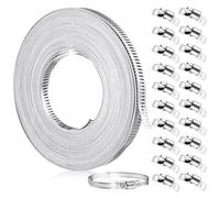 NONDK Abrazadera de Manguera de Acero Inoxidable de 33 Pies, Correa de Metal para Bricolaje y Sujetadores de 20 Piezas, Abrazaderas Manguera de Engranaje Helicoidal Ajustables para Tubo